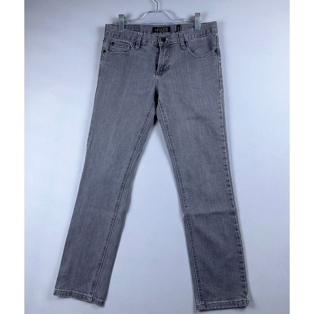 Rude Slim Straight Leg Jeans Womens Size 30/32 Mid Rise Charcoal Wash Gray